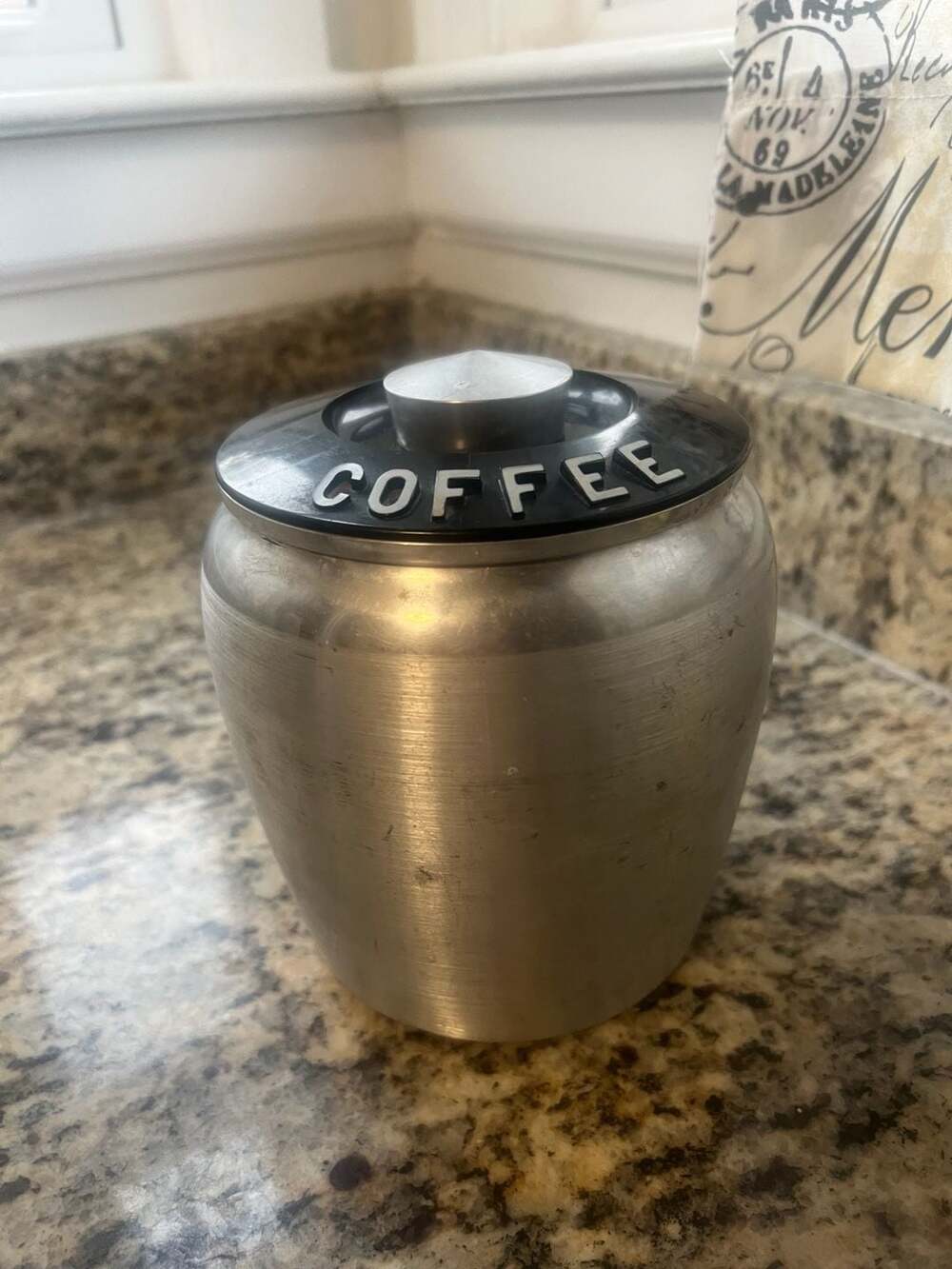 Vintage Kromex Spun Aluminum Coffee Canister With Black Plastic Lid